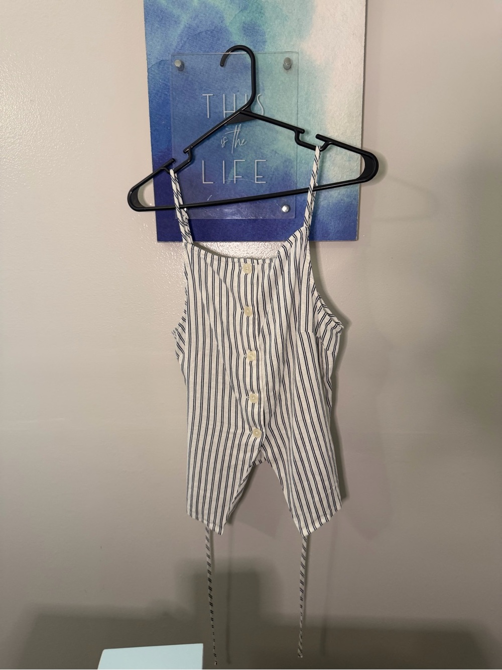 a new day Navy & White Striped Button Romper